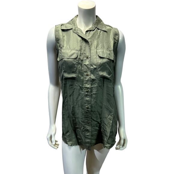 Stunt Collections Small Earthy Green Silk Sleeveless Blouse - Good Condition - Picture 12 of 12